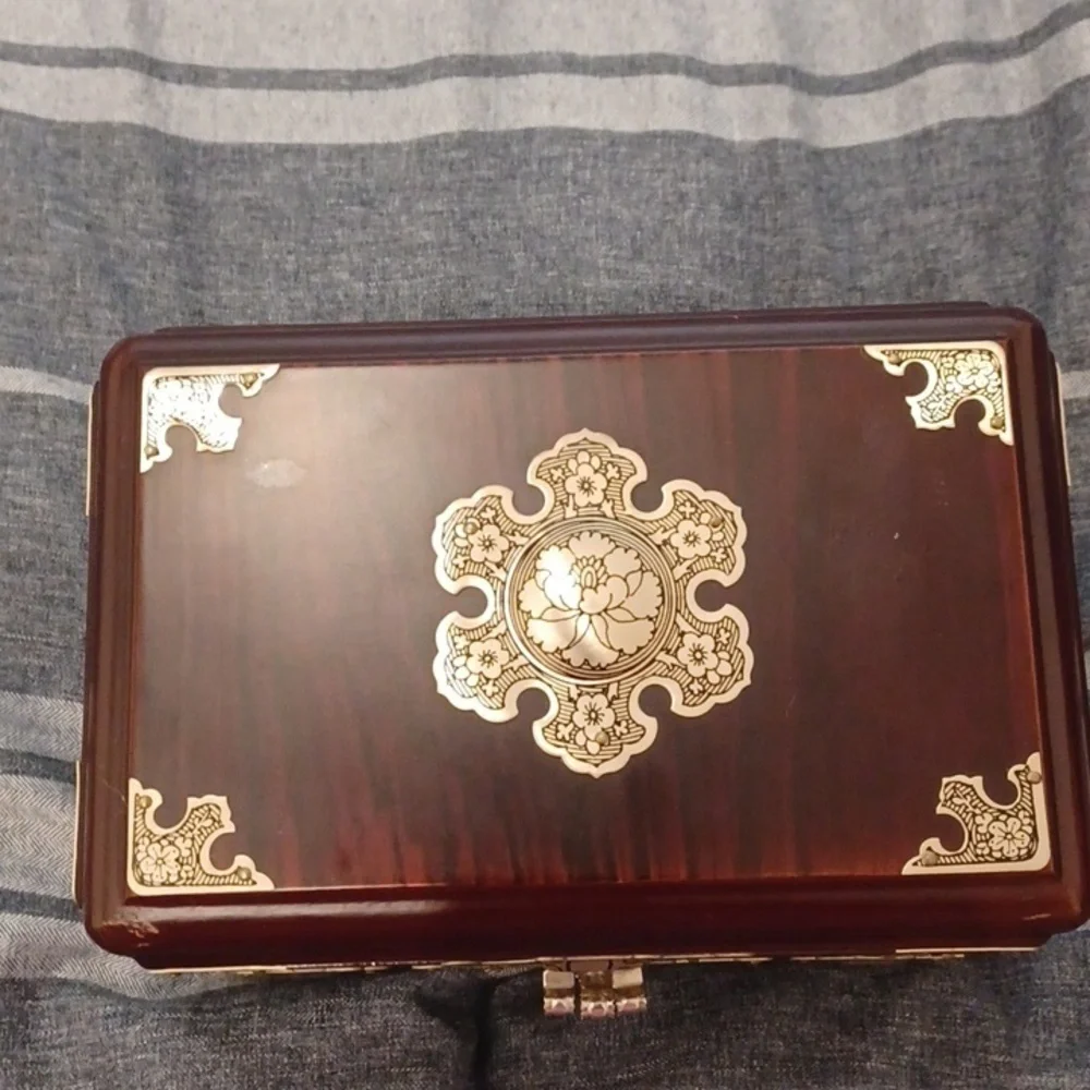 Vintage Cherry Wooden lacquer Jewelry Box Korean